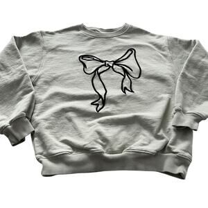 Zara Girls Light Green Black Embroidered Bow Sweatshirt size 13-14